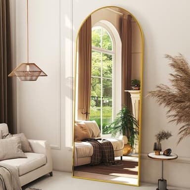 XRAMFY 56" x21 Arched Full Length Mirror Floor Mirrors with Aluminum Alloy Frame Free-Standing Wall Mounted Floor Mirrors or Large Dressing Mirror, Gold Mirror Full Length