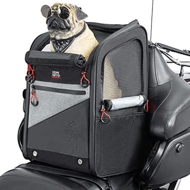 KEMIMOTO Motorcycle Dog Carrier Backpack for Small Dog & Cat Under 17 lbs, Anti-Escape Safety Clip, Padded Shoulder Straps Pet Carrier for Street Glide with Passenger Seat Touring Trike Models Can Ams