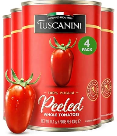 Tuscanini Italian Whole Peeled Tomatoes, 14.1 oz (4 Pack) | 100% Italian Canned Tomatoes | Delicious Taste | Perfect Pizza & Sauces | BPA Free Can | Kosher