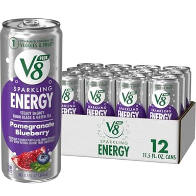 V8 +Energy Sparkling Pomegranate Blueberry Juice Energy Drink, 11.5 fl oz Can (12 Pack)