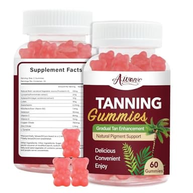 Auranic 60 Count Bronze Bites Tanning Gummies for Women that Work Fast Without Sun, Self Tan Daily Chews Gummy with Beta Carotene Astaxanthin Lycopene zinc (Citrate) Vitamins for Skin Health