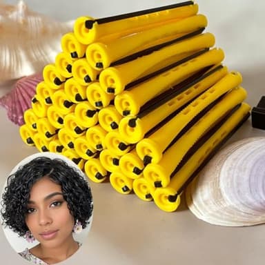 Perm Rods Set for Natural Hair - 36pcs Yellow Cold Wave Rods Plastic Hair Rollers for Short Long Hair Curling Rod with Rat Tail Comb(36pcs Yellow)
