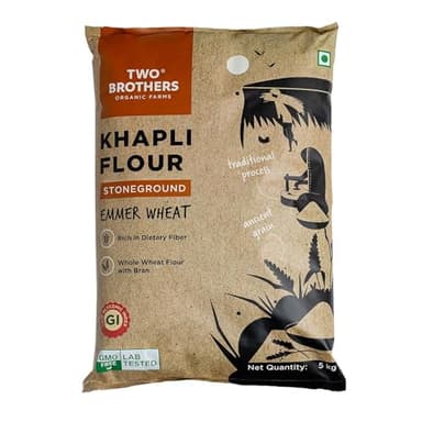 Ancient Grain Khapli Wheat Flour (Emmer Atta) 5 KG | 10,000-Year-Old Heirloom Grain | 50% More Fiber, 50% Less Gluten Than Regular Atta | Low GI for Diabetes & Digestion | Stoneground, GMO-Free, Glyphosate-Free | Two Brothers Organic Farms