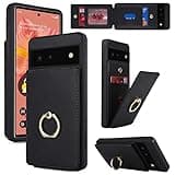 Lipvina for Google Pixel 6 Case with Card Holder,Pixel 6 Case Wallet for Women,Credit Card Holder,Ring Stand,Phone Wallet Cases 6.4"(Black)