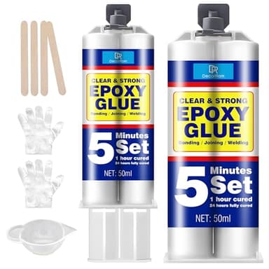 Epoxy Glue 3.4oz - 5 Minute Foundry Epoxy Adhesive for Fast Repair - Clear 2 Part Epoxy for Plastic - 1:1 Ratio Super Glue, Fast Cure Repair for Foundry, Wood, Metal, Plastic, Glass, Ceramic, Fabric