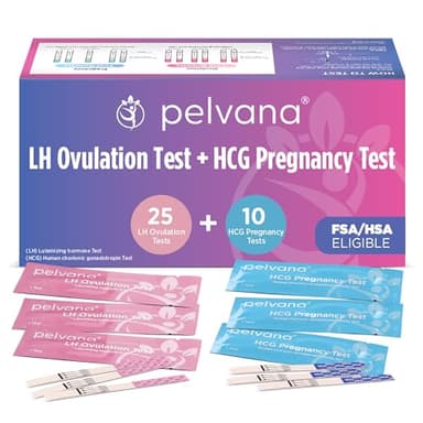 Pelvana Pregnancy and Ovulation Test Strips Combo Kit - 25 LH Fertility Test Strips + 10 Pregnancy HCG Checker Kits - Identify Your Peak Fertility Days - Easy at Home Ovulation Tests (35 Piece Kit)