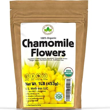 Chamomile Tea 1LB (16Oz) 100% CERTIFIED Organic (USDA seal) Chamomile Flowers Herbal Tea (Matricaria Chamomilla) in 1 lb Bulk BPA-free Resealable Bags from U.S. Wellness