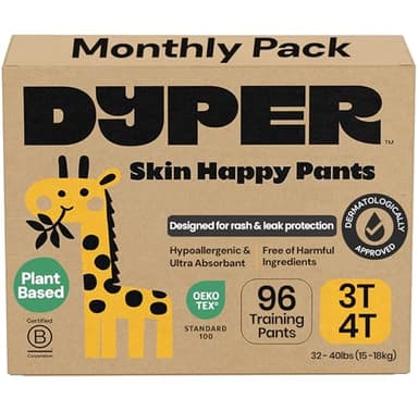 DYPER Toddler Training Pants 3T-4T for Boys & Girls Hypoallergenic, Unscented, Plant-Based & Perfect for Sensitive Skin, Leakproof Potty Training Pants for Day & Overnight Protection