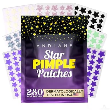 280Pcs Star Pimple Patches for Face - Pimple Patches Cute Stars - Hydrocolloid, Salicylic Acid, Tea Tree Oil, Centella - Glitter, Regular, Glow in the Dark, Translucent 7 Colors, 3 Sizes Zit Stickers