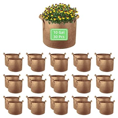 Ohiyoo 10 Gallon Garden Grow Bags, 30 Pack 10 Gal Planter Bags Fabric Pot, Nonwoven Grow Pots Heavy Duty Aeration Fabric Pots with Handles, Garden Fabric Planters for Vegetables Flowers (Brown)