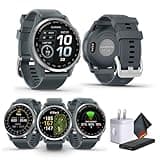 Garmin Approach S44 Essential Golf Watch with GPS, AMOLED Display, On-Course Features, Sports and Fitness Smartwatch, Silver Aluminum Bezel with Twilight Silicone Band Bundle