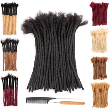 DAIXI 0.4cm and 0.6 0.8cm Thickness Options 6-18 Inch 60 Strands 100% Real Human Hair Dreadlock Extensions for Man/Women Handmade Permanent loc Extensions Bundles Can Be Dyed Bleached Curled Twisted