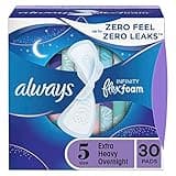 Always Infinity Feminine Pads for Women, Size 5 Extra Heavy Overnight, with Wings, unscented, 30 Count