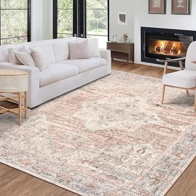 ReaLife Rugs Machine Washable Area Rug Runner - Living Room Bedroom Bathroom Kitchen Entryway - Padded Low Pile Stain Resistant Premium - Boho Farmhouse Vintage - Lyle - Gray Ivory Blush 3' x 5'