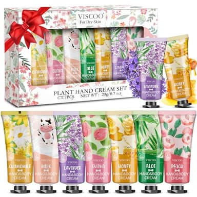 VISCOO 7 Pack Hand Cream Gifts Set for Women,Easter Basket Stuffers,Mothers Day Gifts,Teacher Appreciation Gift,Nurse Week Gift,Mini Moisturizing Hand Lotion Travel Size in Bulk for Dry Cracked Hands