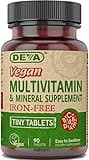 DEVA Tiny Tablets Vegan Multivitamins for Women & Men, Multivitamin Iron Free, Mineral Supplement, Vitamin C, Vitamin B Complex, Vitamin B12, Vitamin E, Zinc, Gluten Free, 90 Tablets