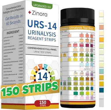 14-Parameters Urine Reagent Strips [150ct], Comprehensive Urinalysis Detection with Fast Full Check-up | Kidney, Liver, UTI, Ketosis - CRE, PRO, BIL, KET, SG +9 More