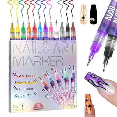 MKNZOME 12 Color Nail Art Pens, 0.5 MM Nail Polish Pens Set Drawing Painting Point Liner Acrylic Painted Pen Kit, Waterproof and Quick-drying Nail for DIY Nails Art Design Manicure Tools