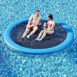 Danrelax 8' Round Inflatable Floating Dock, Sunchill Float Ring, Hammock Tanning Pool with 4in Woven Fabric, Manual Pump for 1-2 Min Quick Inflate/Deflate, Fits 2-8, Ideal for Lakes, Pools, Oceans