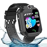 Kids waterproof smart watch, SIM card for make and receive calls, with Puzzle games, touch screen, HD camera, Music Player, GPS position, suitable for children aged 3-12, Best gift for Kids (Black)