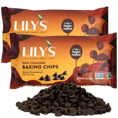 Sugar-Free Dark Chocolate Chips for Baking, 2 Bags of Lily's Baking Chips 9oz Each, Delicious Baking Chips Without the Sugar, Perfect Dark Chocolate Chips for Keto and Diabetic-Friendly Recipes