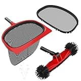 Swimming Pool Cleaning Kit - 15.5'' Replaceable Skimmer Net & Deep Fine Mesh Net, 11.4'' Rotatable Pool Brush (No Pole)