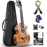 Caramel CAG28 Glossy Curly Acacia 23" Concert Ukulele for Beginner | Handmade Ukelele Starter Kit
