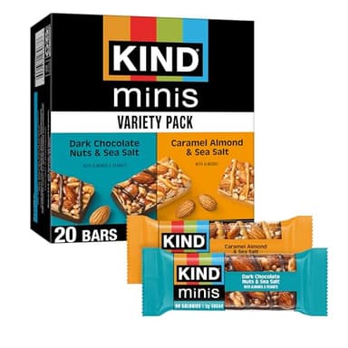 KIND Minis Snack Bars, Dark Chocolate Nuts & Sea Salt and Caramel Almond & Sea Salt, 3g Sugar, Gluten Free Bars, Variety Pack, 0.7 OZ, (20 Count)