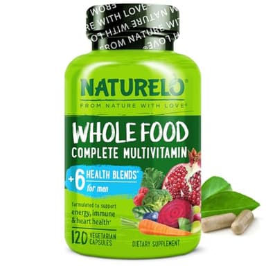 NATURELO Mens Multivitamins - Whole Food Multivitamin for Men with Vitamins, Minerals - 120 Vegetarian Capsules for Energy, Brain, Heart, Eye Health*