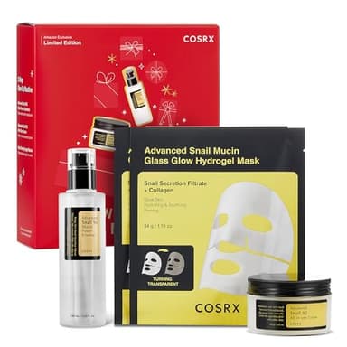 COSRX Snail Mucin Limited Gift Set with Snail Mucin Repairing Serum, Moisturizer & Collagen Face Mask, Korean Skin Care Set, Gifts for Women, Amazon Exclusive