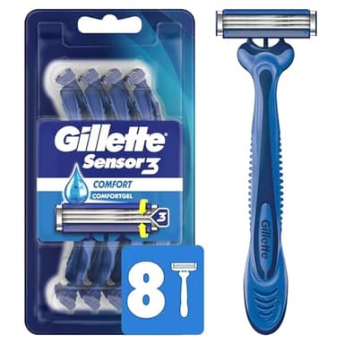 Gillette Sensor3 Comfort Disposable Razors for Men, 8 Count, Lubrastrip Glides Easily Over Your Skin