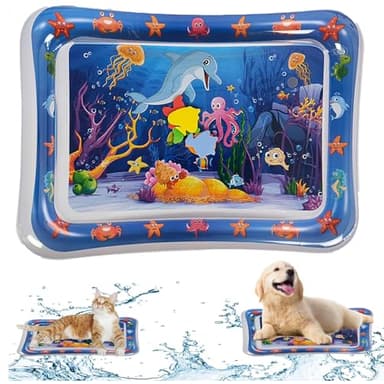 NLAIKE 2 Pieces Upgraded Thickened Cat Water Mat,Interactive Cat Toy for Indoor Cats to Exercise, Hunting,Swatting, Anti-Scratch Leak Proof Foldable Water Sensory Play Mat with Fish for Pet Play