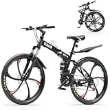Betterland 26 Inch Mountain Bike, 21 Speeds Full Suspension Folding Bikes, Dual Disc Brake, High Carbon Steel Frame and Non-Slip Quick Release tire Bicycle for Adult(LH-B)