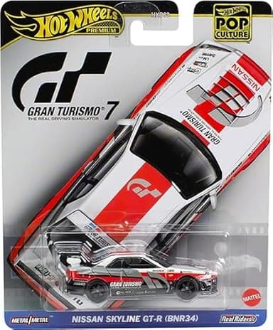 Hot Wheels Nissan Skyline GT-R BNR34 Gran Turismo Real Riders Pop Culture, 1:64 Scale Die-Cast Car Model