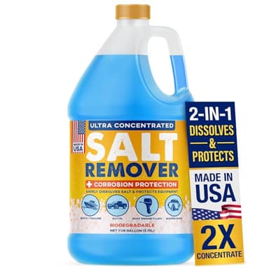 [1 Gallon] Concentrated Salt Remover + Corrosion Protection - Made in USA, Salt Cleaner Ideal for Boats, Cars, Marine Engine & Outboard Motor Flush, Washes Salt Away from Boat, Vehicles, & Trailers