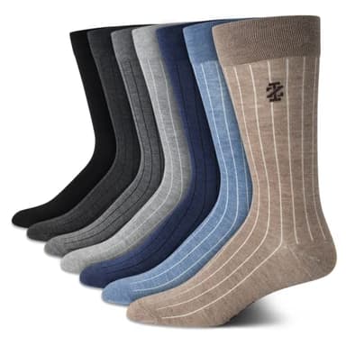 IZOD Mens Dress Socks - 7 Pack Lightweight Moisture Wicking Stay Up Cuff Crew Socks for Men for Casual Business Formal Wear, Size 6-12.5, Tan/Navy/Grey