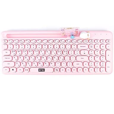 Hamee BT21 My Little Buddy Series Bluetooth Wireless Keyboard [Quiet Mechanical Brown] [Cute Keyboard] Color Type Round Keycaps Tech Compatible with iPhone, iPad, Windows, Mac for Home Office - RJ