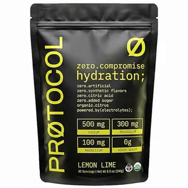 Protocol USDA Organic Electrolyte Powder No Natural Flavors, No Citric Acid Sugar Free Lemon Lime Hydration Mix 30 Servings