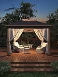 Garveelife 11x11 Pop Up Gazebo Tent with Mosquito Netting, Outdoor Canopy Shelter Easy Setup, Water & UV Resistant - Khaki