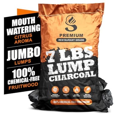 Jumbo Lump Grilling Charcoal - Natural Hand Selected Large Pcs - Dust Free Packing & Storage - USA BBQ and Smoking - Premium Restaurant Grade Barbeque Coals (7 lbs)