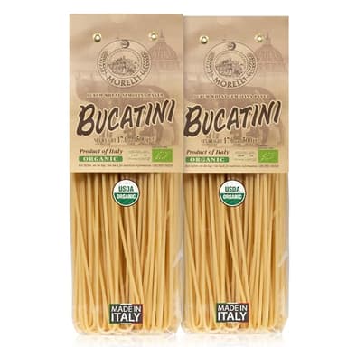 Morelli Bucatini Pasta Noodles - Premium Organic Italian Pasta from Italy - Handcrafted, Family Owned Gourmet Brand - Made with Durum Wheat Semolina 17.6 oz (500 g) - Pack of 2