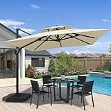 10x10 FT Cantilever Patio Umbrella Double Top Outdoor Square Large Heavy Duty Aluminum Offset Umbrellas with 7 Level Tilt 360-degree Rotation for Pool Garden Deck, Beige