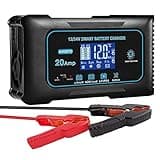 20-Amp Car Battery Charger, 12V/24V Lithium, LiFePO4, Lead Acid (AGM/Gel/SLA), Smart Battery Maintainer, Trickle & Pulse Repair, Portable Charging for Cars, Boats, Motorcycles, Golf Carts, Tractors