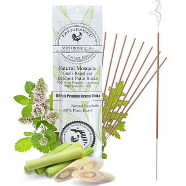 Farm Raised Candles Mintronella USA Made Citronella & Peppermint Mosquito Repellent Incense Sticks – 100 Pack – Natural Bug & Insect Repellent – Outdoor Camping, Patio Decor – No‑See‑Um & Gnats, Fly