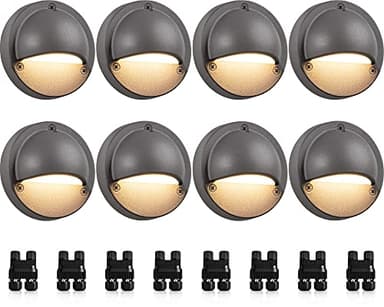 SUNVIE Low Voltage Deck Lights with Fastlock2 Wire Connector 5W LED Landscape Step Stair Lights Outdoor Accent Lighting Garden Post Fence Light 3000K 12-24V AC/DC 3.2FT ETL Listed Cord, 8 Pack