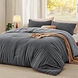Bedsure Queen Size Comforter Set, Reversible Grey Soft Prewashed Bedding for All Seasons, 3 Pieces Warm Down Alternative Bed Set, 1 Lightweight Comforter (90"x90") and 2 Pillowcases (20"x26")