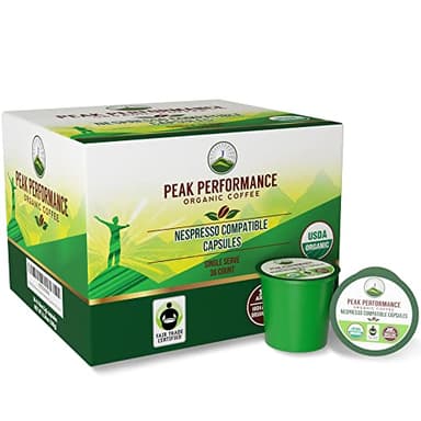 Peak Performance Organic Capsules for Nespresso Machines - Fair Trade, Low Acid, Organic Espresso Coffee Pods (36 Count) Compatible with All Nespresso Capsule Brewers - Medium Roast Single Serve Pod