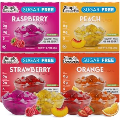 Simply Desserts Sugar-Free Jel Variety 4-Pack (Raspberry, Peach, Orange, Strawberry) — Vegan Dessert, Keto Snacks, Diabetic Friendly & Kosher, 1.7 Oz Ea