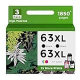 63XL Ink Cartridge Combo Pack (2 Black and 1 Color, 3-Pack) Replacement for HP Ink 63 XL HP63 to Envy 4520 4512 4510 Officejet 4650 5258 5200 3830 5255 4655 4652 5252 Deskjet 3630 3632 2132 Printer