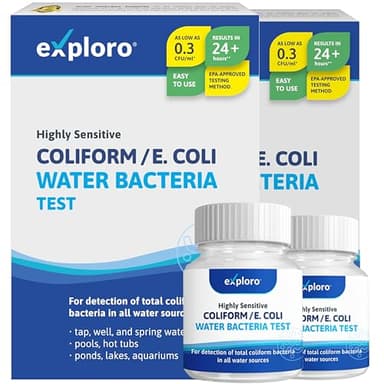 Exploro® Bacteria Water Test Kit, Pond Water Test Kit, Pool Water Testing Kit, Water Testing Kits for Drinking Water for Coliform (E. coli), EPA Approved Pool Test Kit (2 Pack)